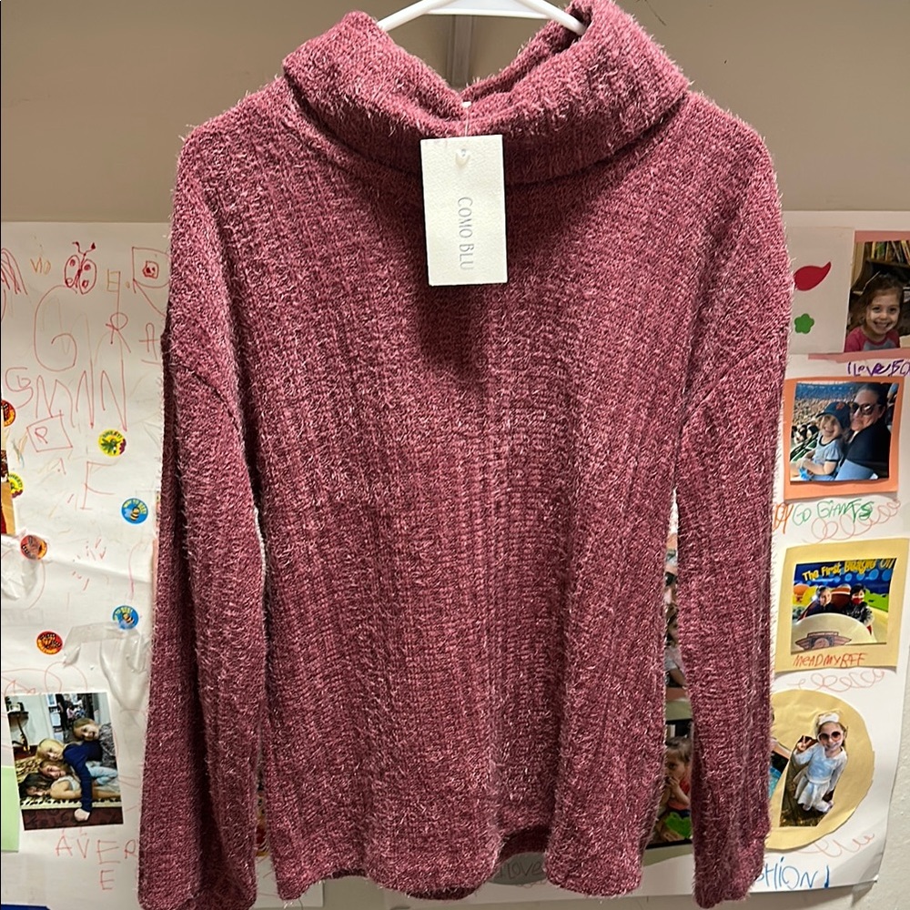 Cozy Pink Cowl Turtleneck Sweater